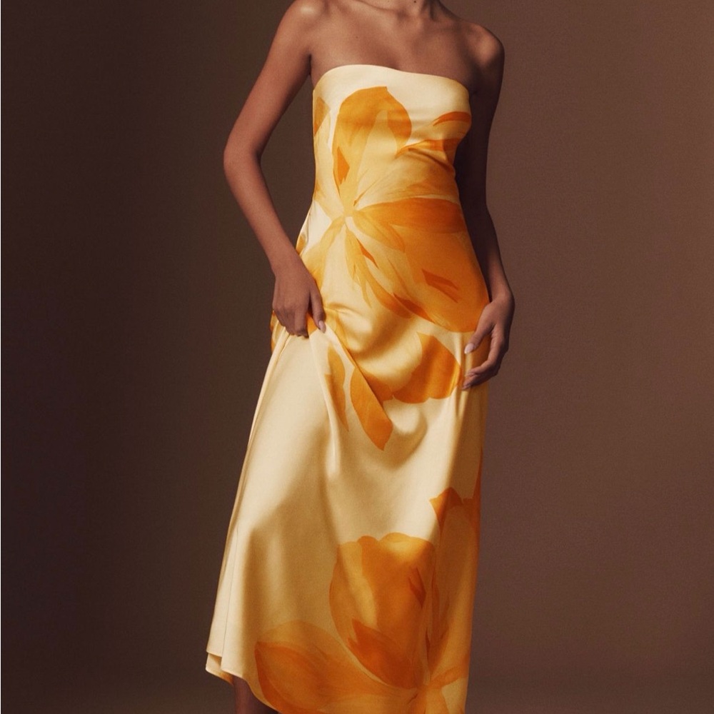 Hutch Strapless Dress in Yellow and Orange Floral